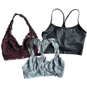 Free People Aerie Bralette Bundle Gray Black Burgundy Lace Coated Size‎ Medium